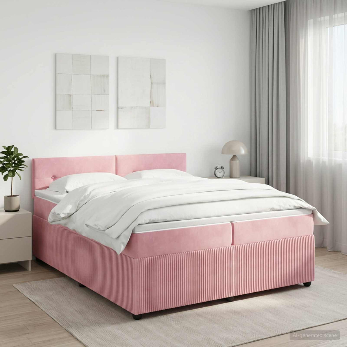 Boxspringbed met matras Roze 200 x 200 cm Fluweel is nu te koop bij PeponiXL, paradijselijk wonen!