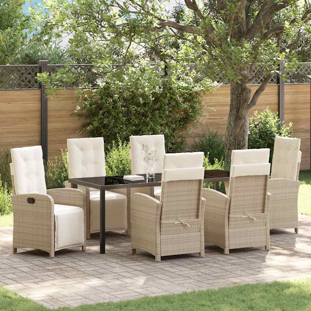 Tuin eettafelset met kussen 7 pcs Beige poly rattan is nu te koop bij PeponiXL, paradijselijk wonen!