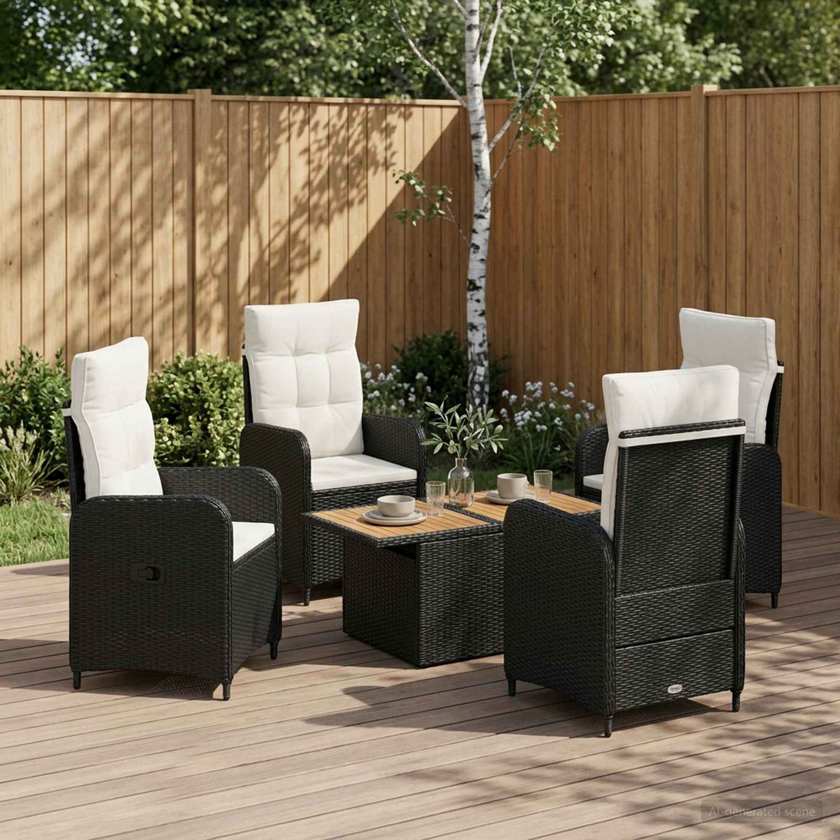 Buiten eettafelset met kussen 5 pcs Zwart en Cream Wit is nu te koop bij PeponiXL, paradijselijk wonen!