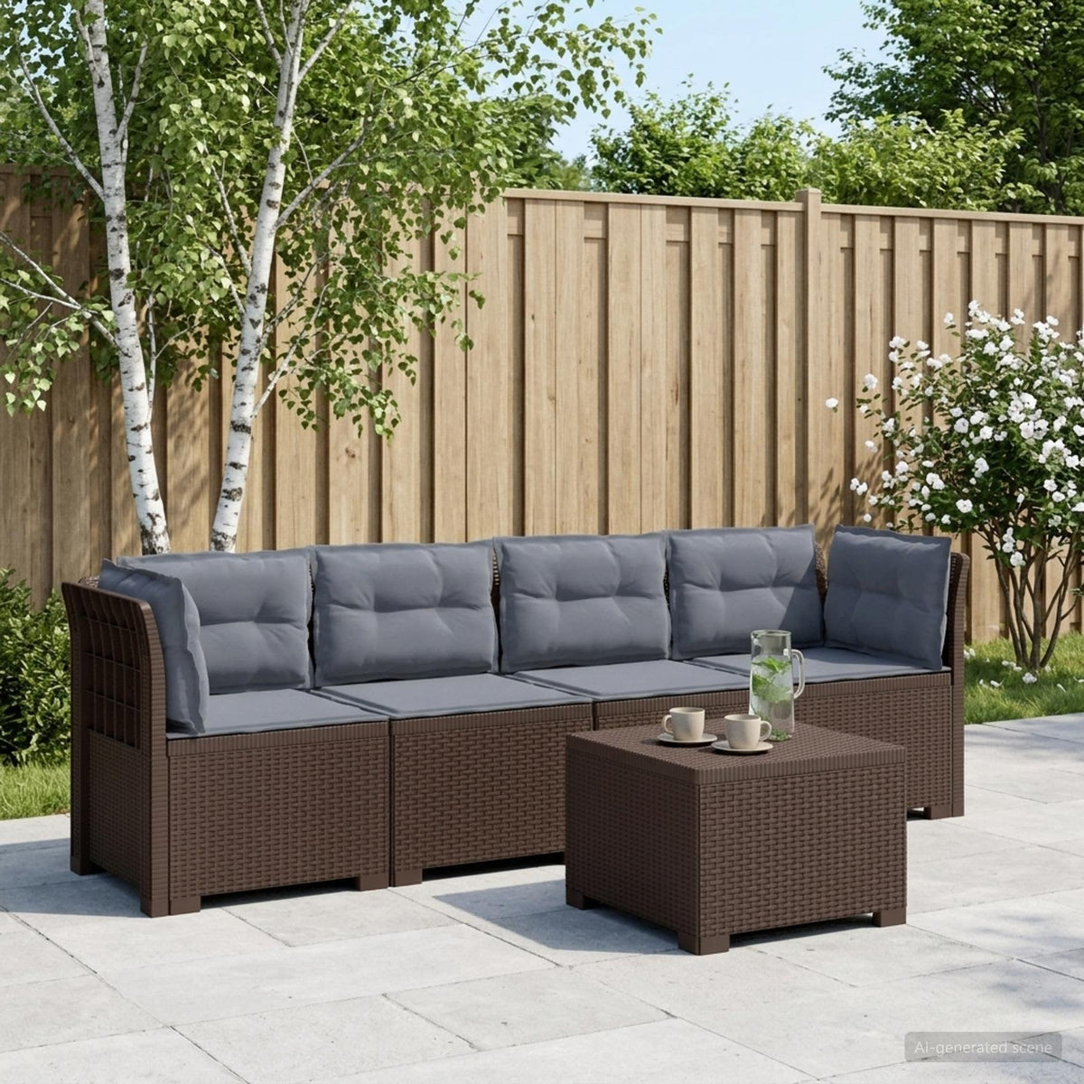 4-Persoons Tuin Sofa met Kussens Rieten Look PP Bruin is nu te koop bij PeponiXL, paradijselijk wonen!