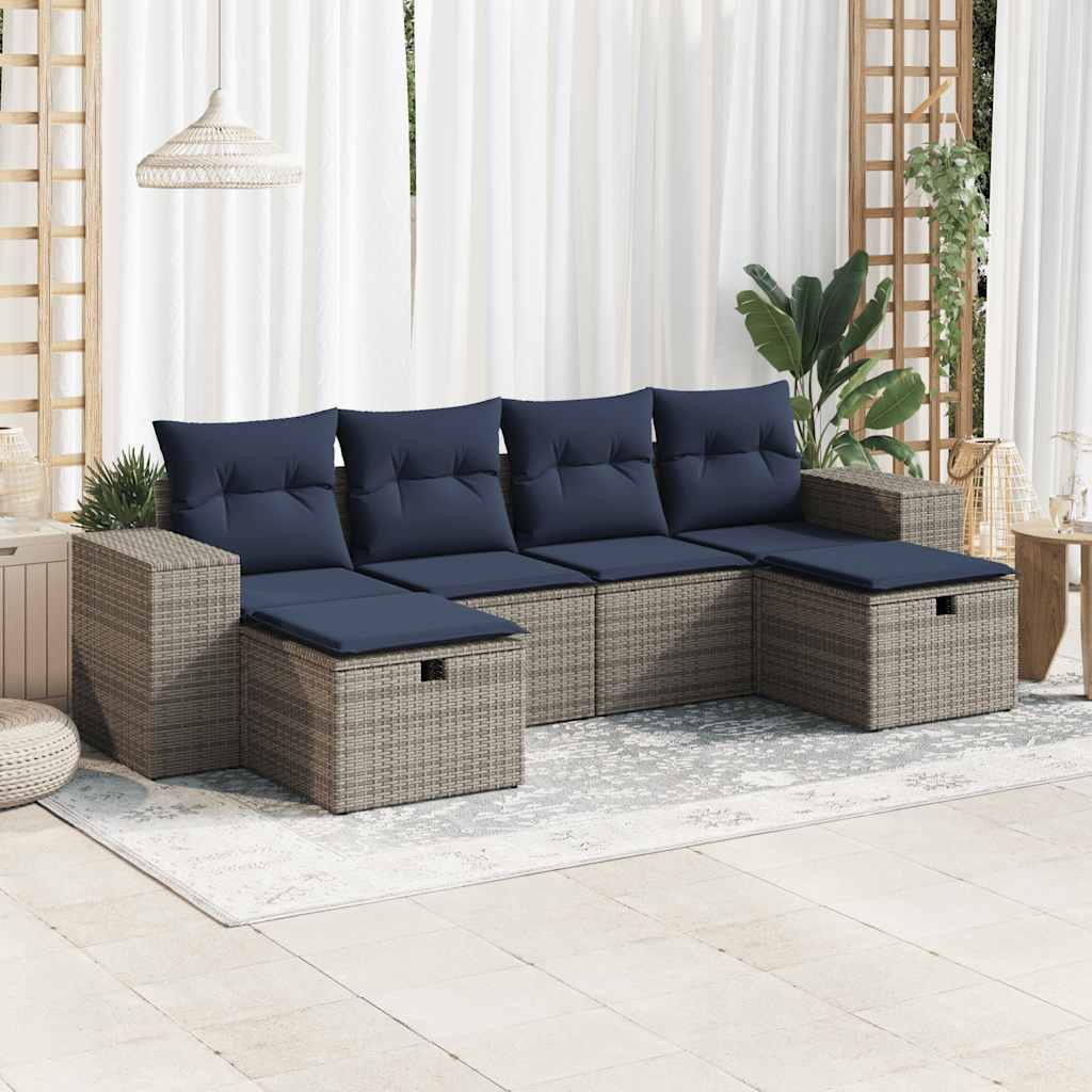 6-delige Loungeset met kussens poly rattan grijs is nu te koop bij PeponiXL, paradijselijk wonen!