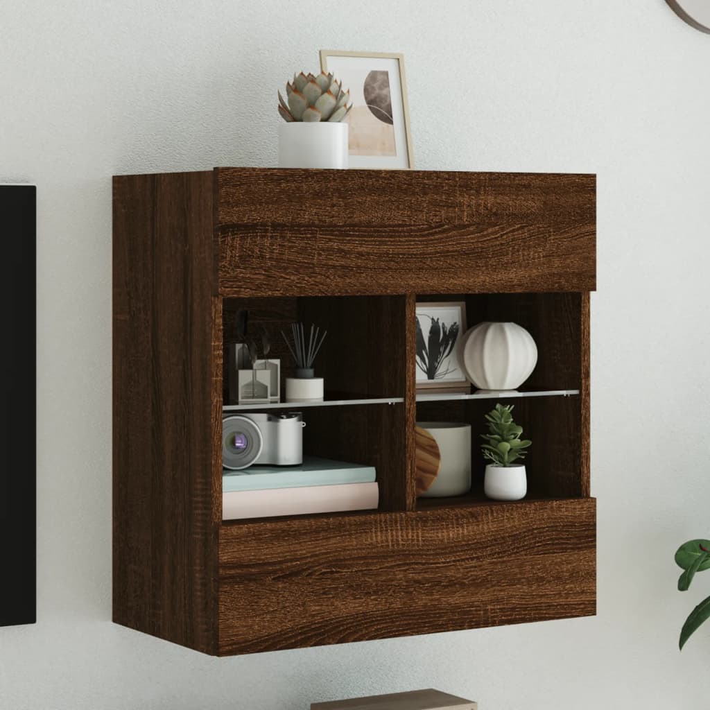 Tv-wandmeubel met LED 58,5x30x60,5 cm bruin eikenkleur is nu te koop bij PeponiXL, paradijselijk wonen!