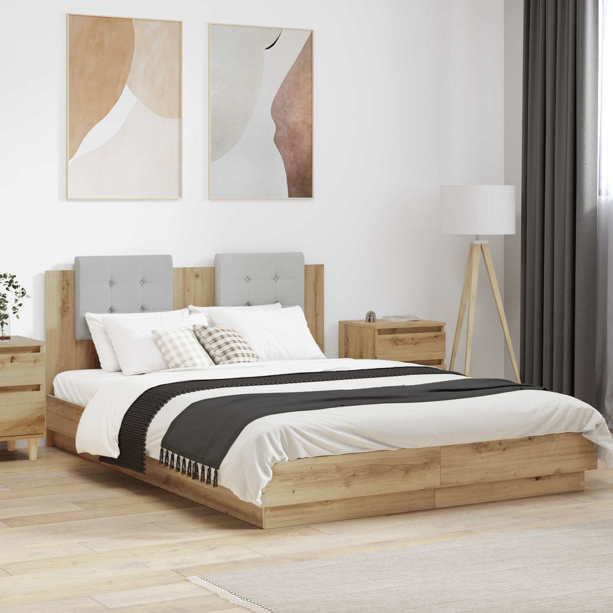 Bedframe met Hoofdeinde Artisan Eiken 120 x 200 cm Bewerkt hout is nu te koop bij PeponiXL, paradijselijk wonen!