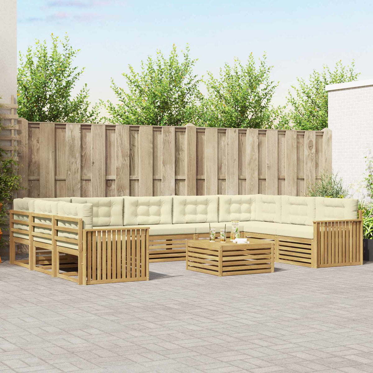Buiten bankenset 10 pcs Wit en crèmekleurig Massief Acaciahout is nu te koop bij PeponiXL, paradijselijk wonen!