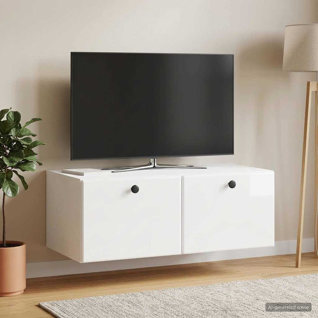 Wandbeugel TV-kast Hoogglans Wit 78,5 x 41 x 30 cm Bewerkt hout is nu te koop bij PeponiXL, paradijselijk wonen!