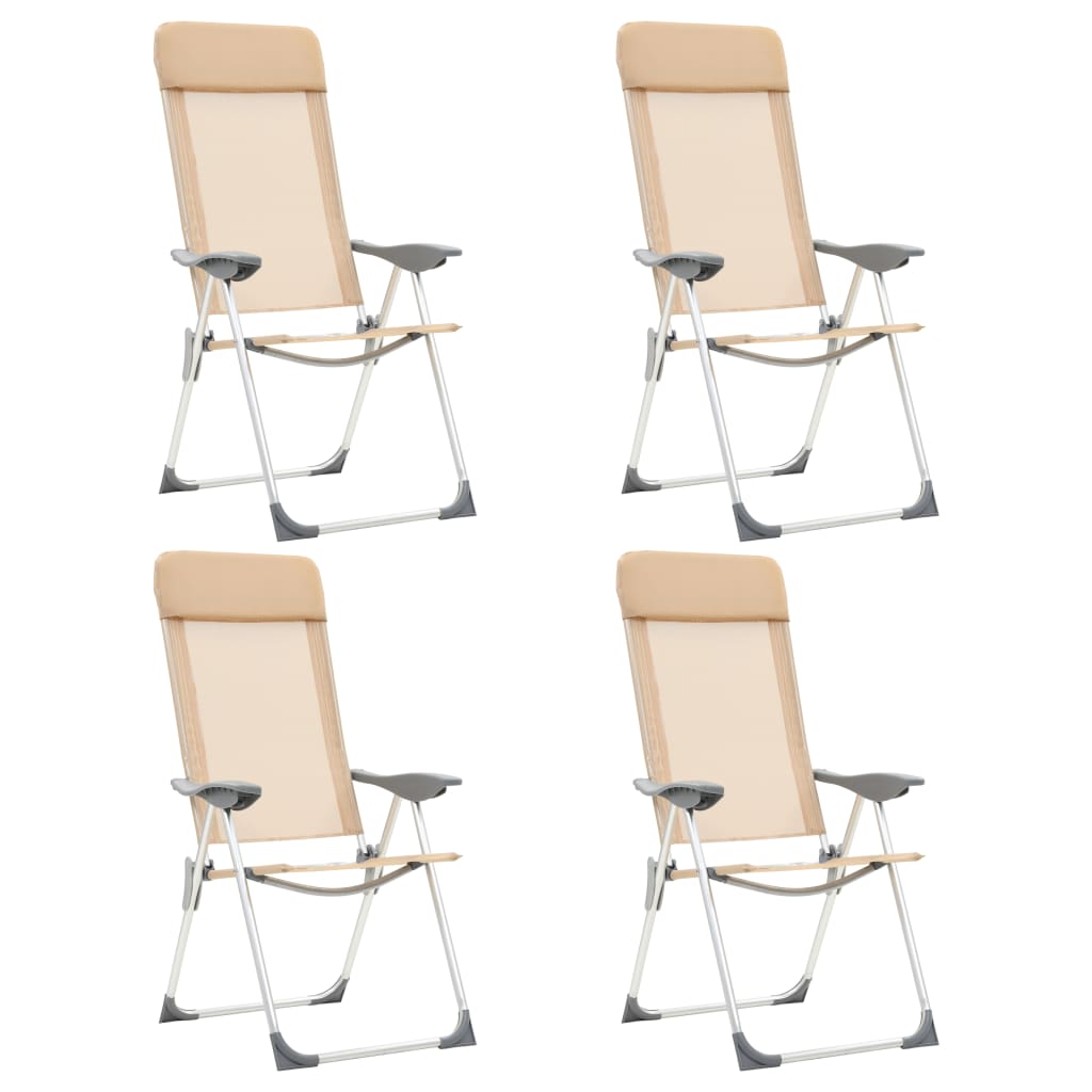Campingstoelen 4 st inklapbaar aluminium crèmewit is nu te koop bij PeponiXL, paradijselijk wonen!