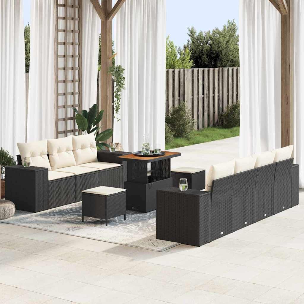 Tuin Sofa Set 10 pcs Zwart poly rattan is nu te koop bij PeponiXL, paradijselijk wonen!