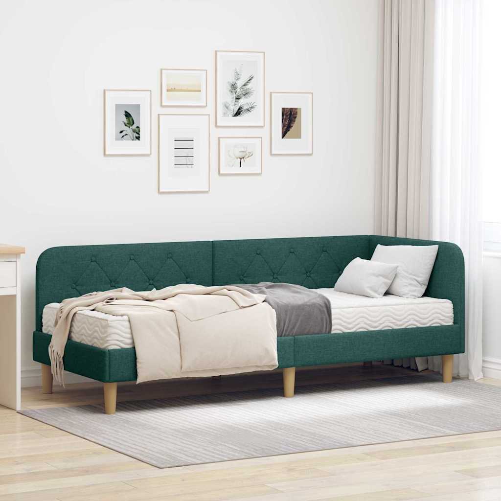 Hoekbedframe Donkergroen 80 x 200 cm Stof is nu te koop bij PeponiXL, paradijselijk wonen!