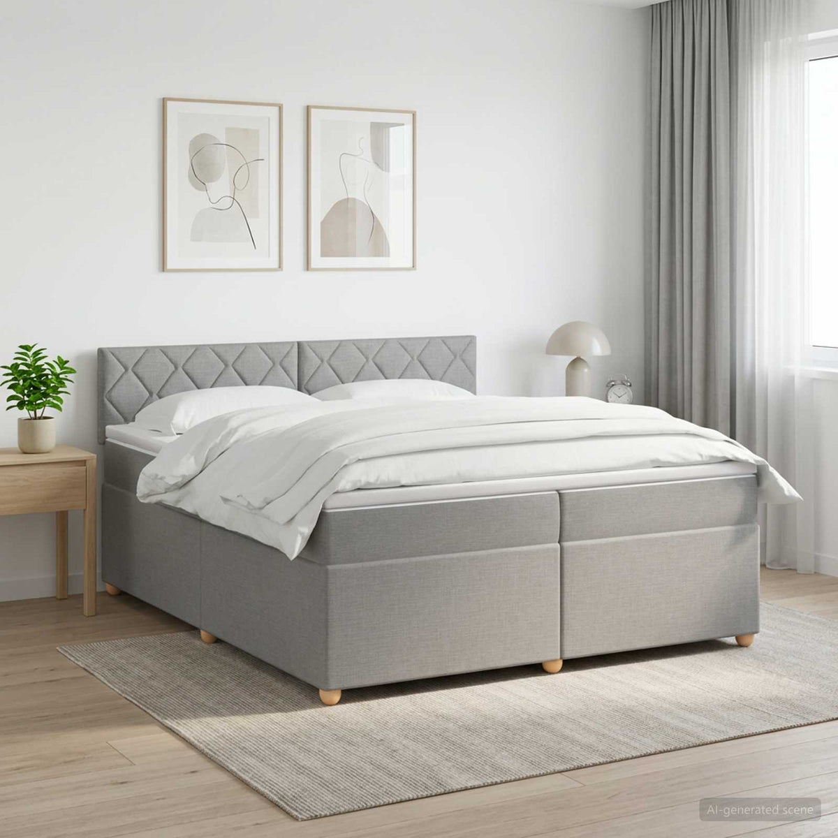 Boxspringbed met matras Lichtgrijs 200 x 200 cm Stof is nu te koop bij PeponiXL, paradijselijk wonen!