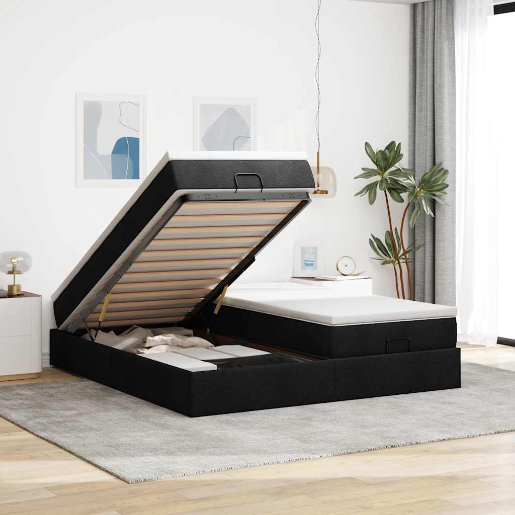 Ottoman bed met matrassen 200x200cm stof zwart is nu te koop bij PeponiXL, paradijselijk wonen!