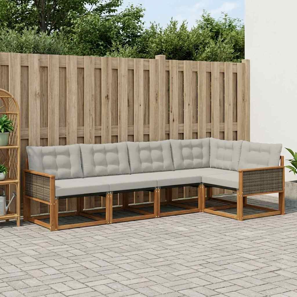 Buiten bankenset met kussen 6 pcs Naturel en lichtgrijs is nu te koop bij PeponiXL, paradijselijk wonen!