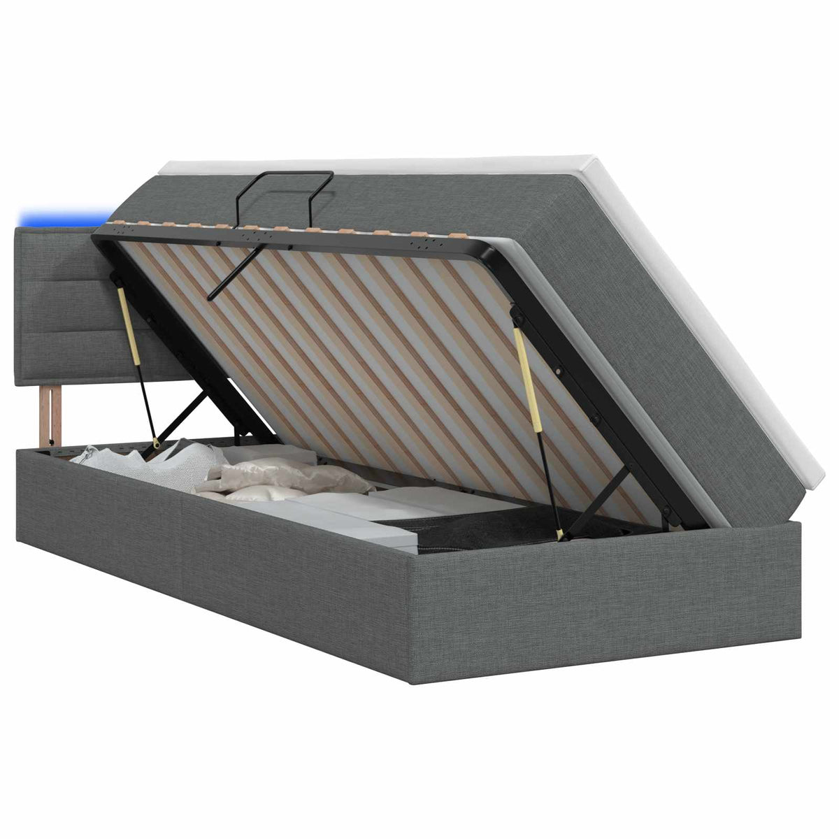LED Opslagbed met Matras Donkergrijs 90 x 200 cm Stof is nu te koop bij PeponiXL, paradijselijk wonen!