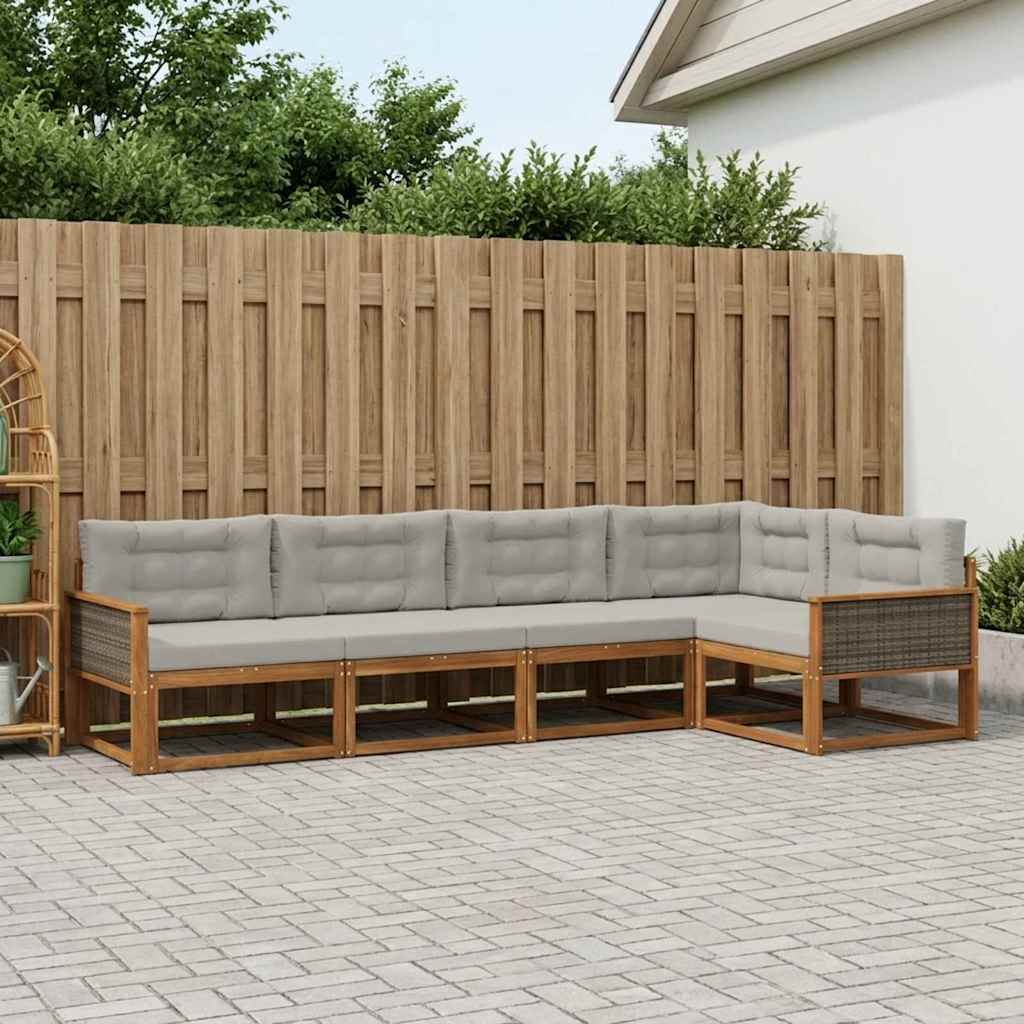 Buiten bankenset met kussen 5 pcs Natuurlijk en Lichtgrijs is nu te koop bij PeponiXL, paradijselijk wonen!