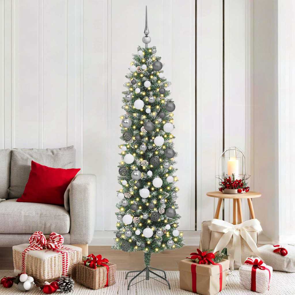 Kunstmatige slanke kerstboom met 300 LED Groen en Wit 180 cm is nu te koop bij PeponiXL, paradijselijk wonen!