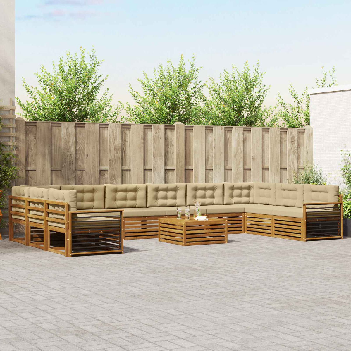 Sofa-Sets 11 pcs Natuurlijk en Beige Massief Acaciahout is nu te koop bij PeponiXL, paradijselijk wonen!