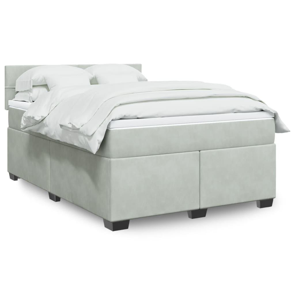 Boxspring met matras fluweel lichtgrijs 160x200 cm is nu te koop bij PeponiXL, paradijselijk wonen!