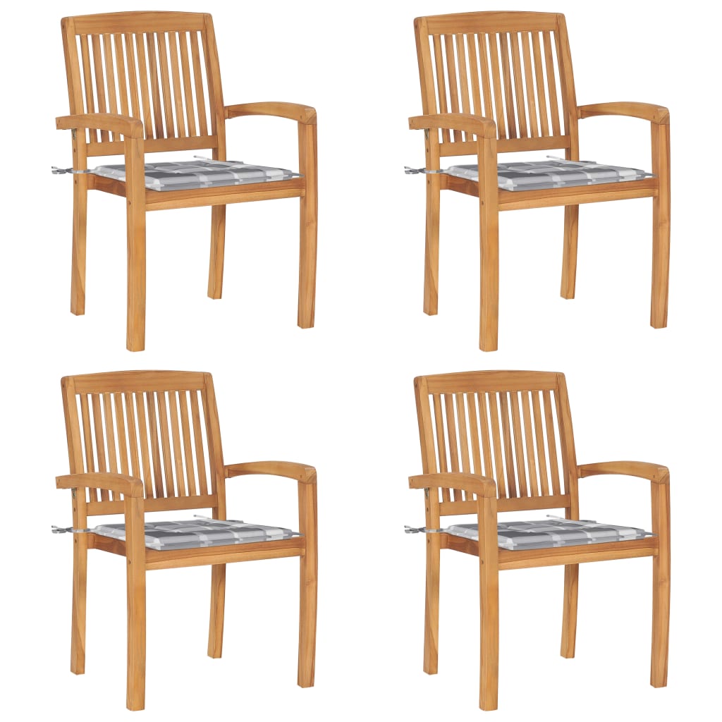 Tuinstoelen stapelbaar 4 st met kussens massief teakhout is nu te koop bij PeponiXL, paradijselijk wonen!