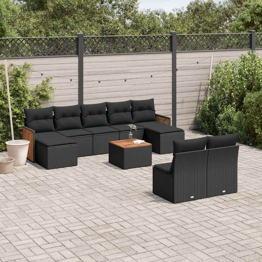 10-delige Loungeset met kussens poly rattan zwart is nu te koop bij PeponiXL, paradijselijk wonen!