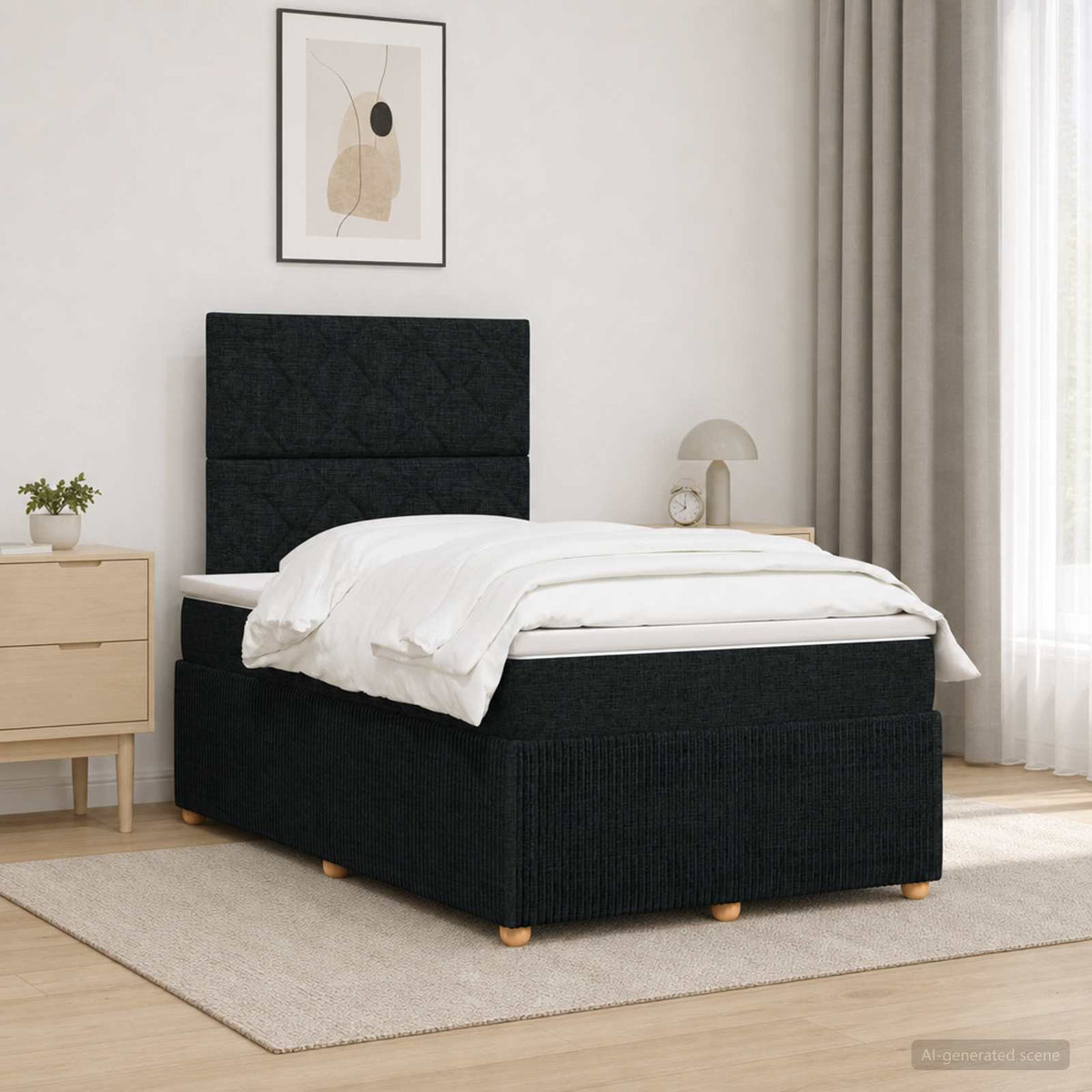 Boxspringbed met matras met hoofdeinde Zwart 120 x 200 cm Stof is nu te koop bij PeponiXL, paradijselijk wonen!