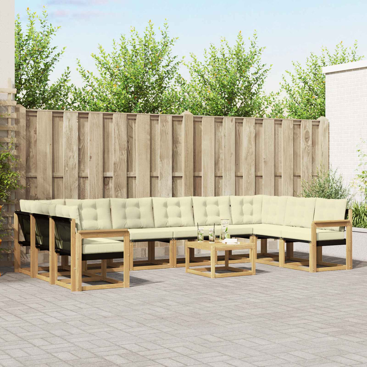 Buiten bankenset met kussen 11 pcs Wit en crèmekleurig is nu te koop bij PeponiXL, paradijselijk wonen!