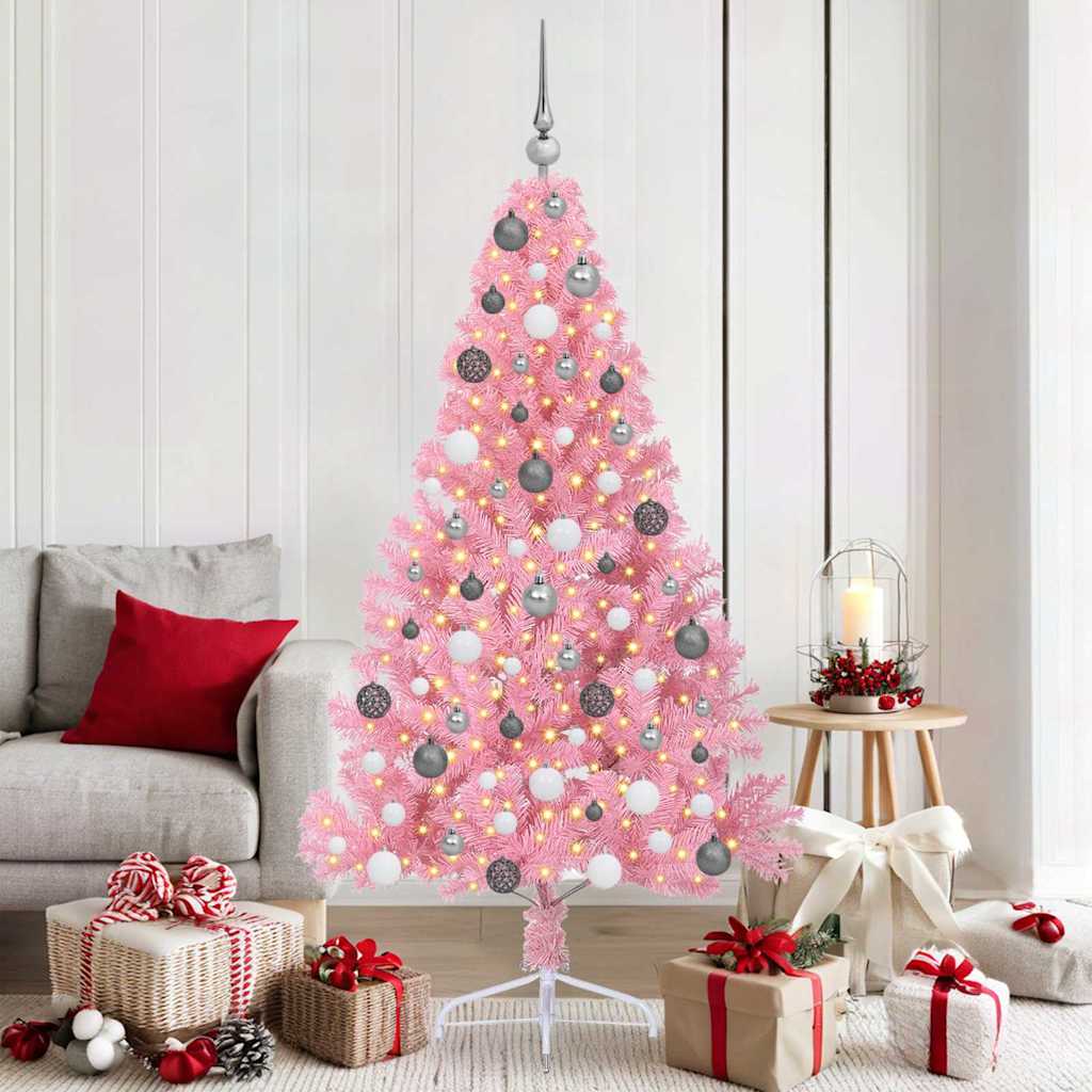 Kunstmatig Voorverlicht Kerstboom met 300 LED Roze 180 cm PVC is nu te koop bij PeponiXL, paradijselijk wonen!