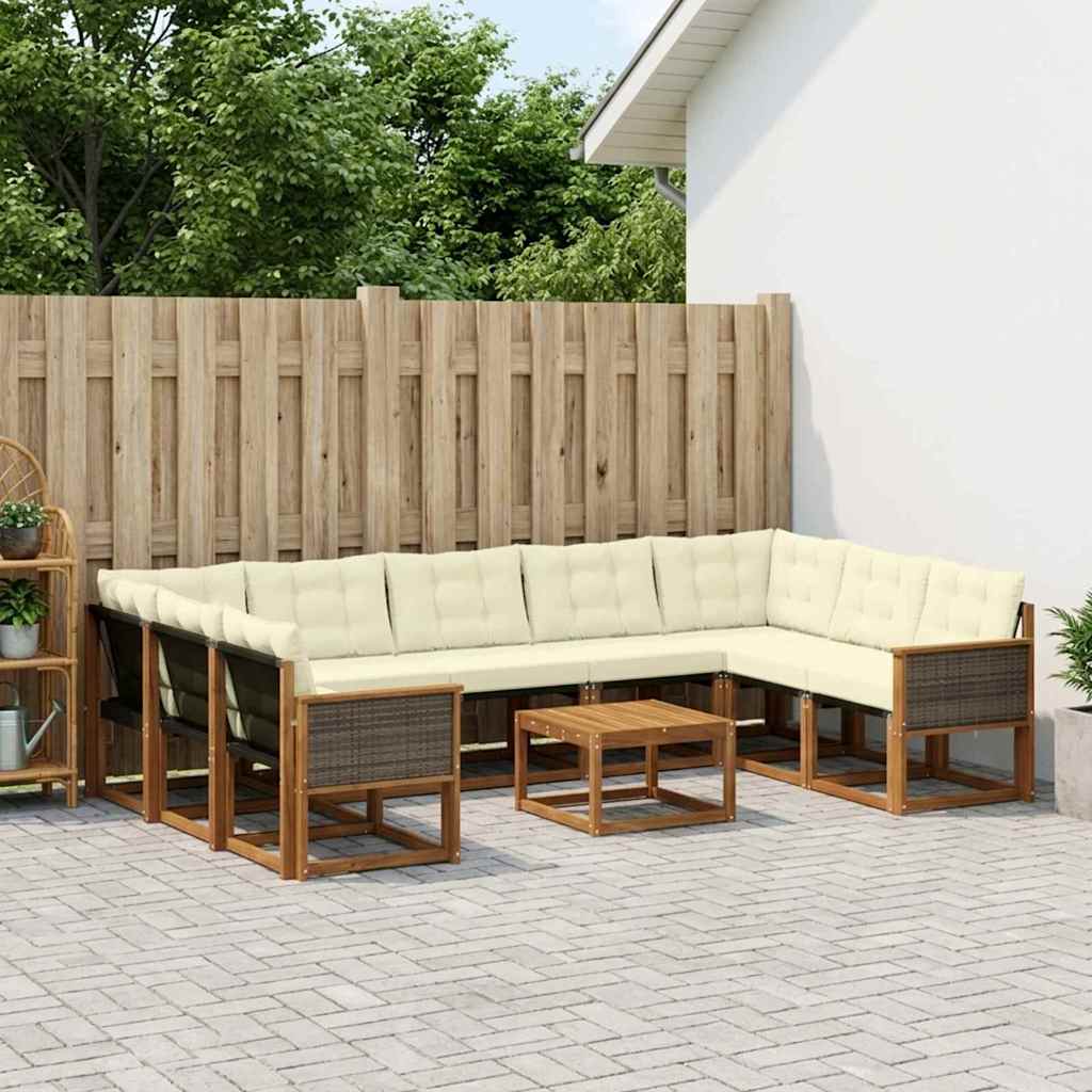 Buiten bankenset met kussen 10 pcs Natuurlijk en Crème is nu te koop bij PeponiXL, paradijselijk wonen!
