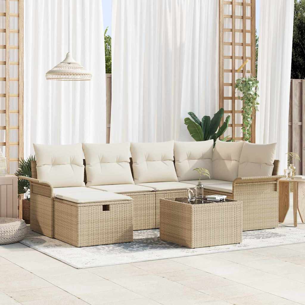 Tuin Sofa Set met kussen 7 pcs Beige en Crème poly rattan is nu te koop bij PeponiXL, paradijselijk wonen!