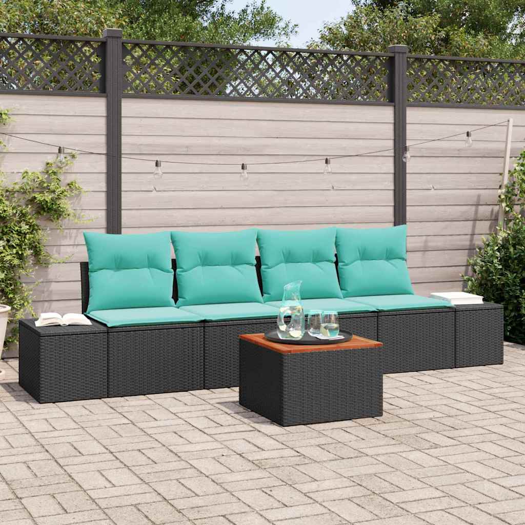 Tuinbankenset met kussen 5 pcs Zwart poly rattan is nu te koop bij PeponiXL, paradijselijk wonen!