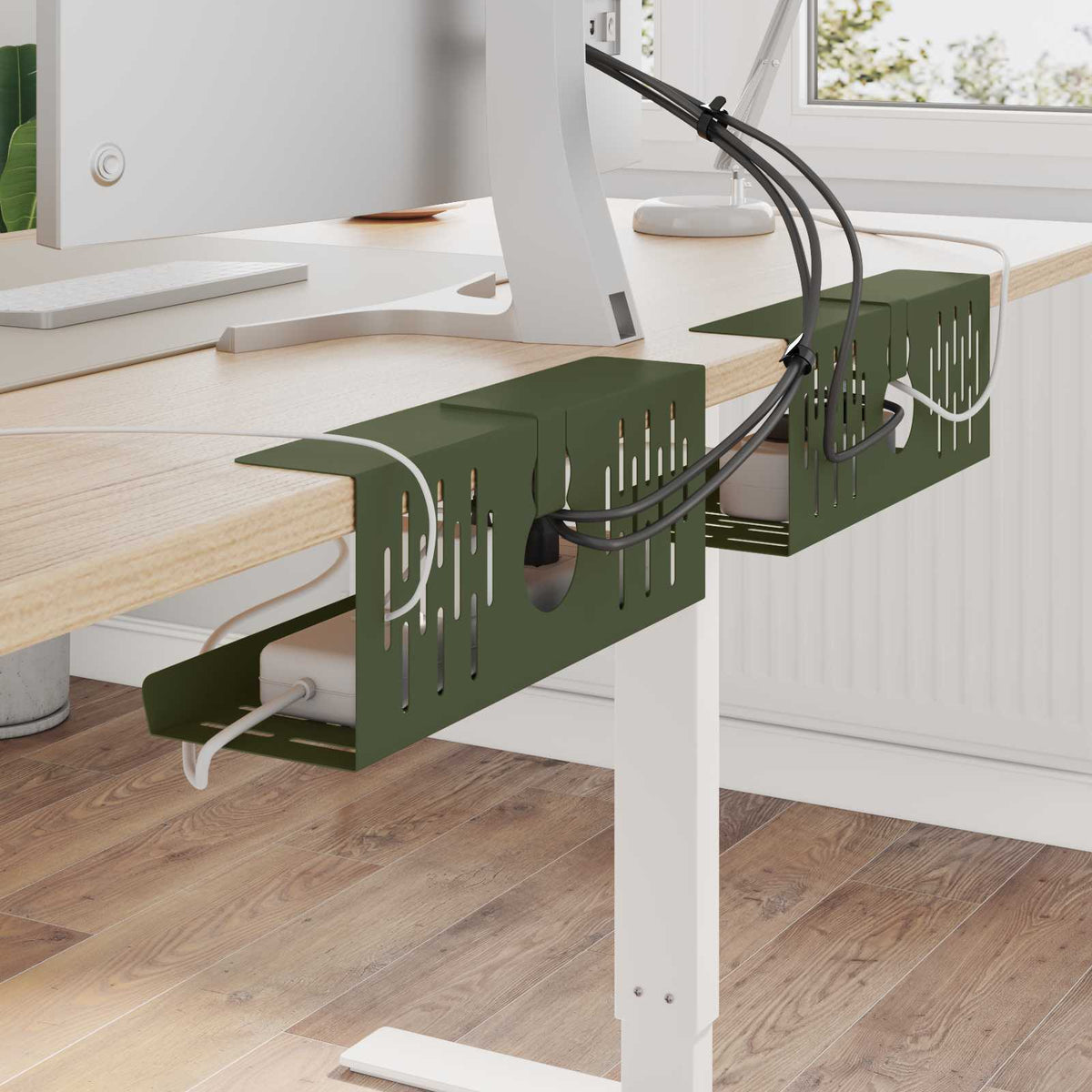 Kabelgoot voor onder bureau 2 st Olijfgroen 35 x 12 x 13 cm is nu te koop bij PeponiXL, paradijselijk wonen!