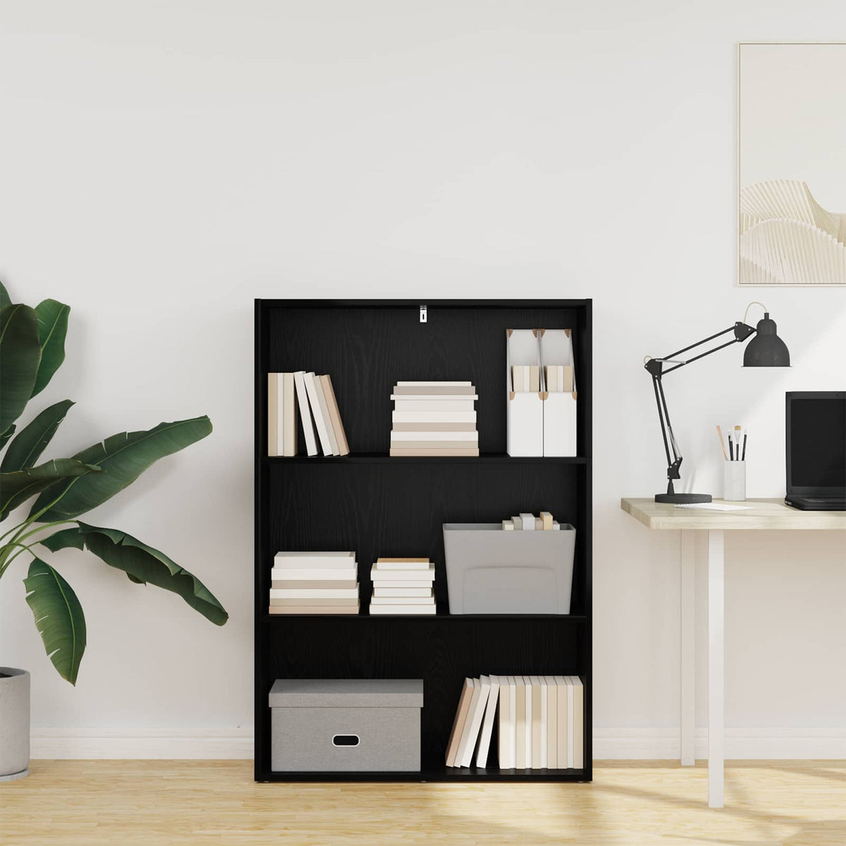 Boekenkast Zwart Eiken 80 x 30 x 114 cm Bewerkt hout is nu te koop bij PeponiXL, paradijselijk wonen!