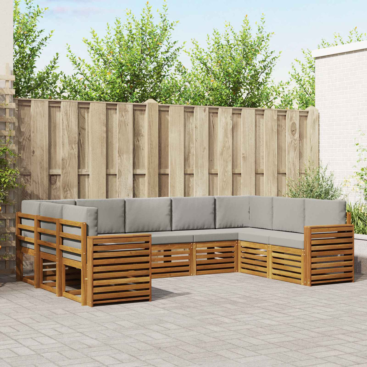Hoekbank Set met kussen 9 pcs Natuurlijk en Lichtgrijs is nu te koop bij PeponiXL, paradijselijk wonen!