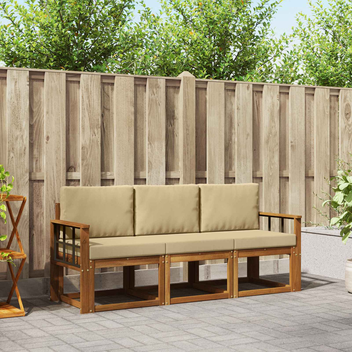 Buiten bankenset met kussen 3 pcs Natuurlijk en Beige is nu te koop bij PeponiXL, paradijselijk wonen!