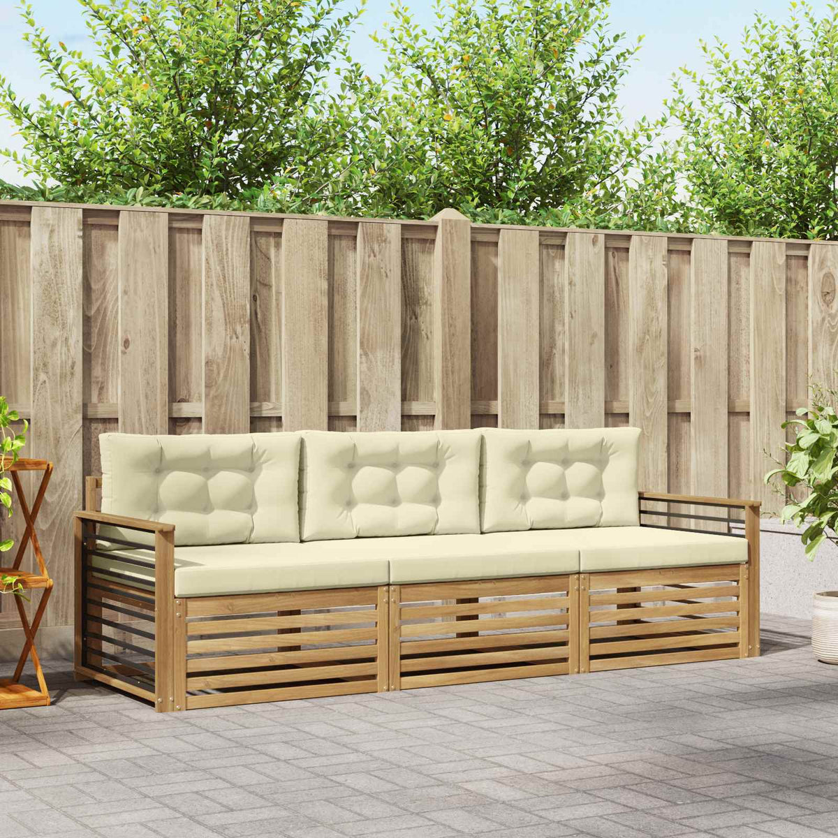Buiten bankenset met kussen 3 pcs Wit en crèmekleurig Polyester is nu te koop bij PeponiXL, paradijselijk wonen!