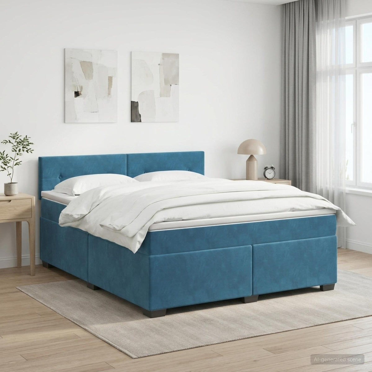 Boxspringbed met matras Donkerblauw 160 x 200 cm Fluweel is nu te koop bij PeponiXL, paradijselijk wonen!