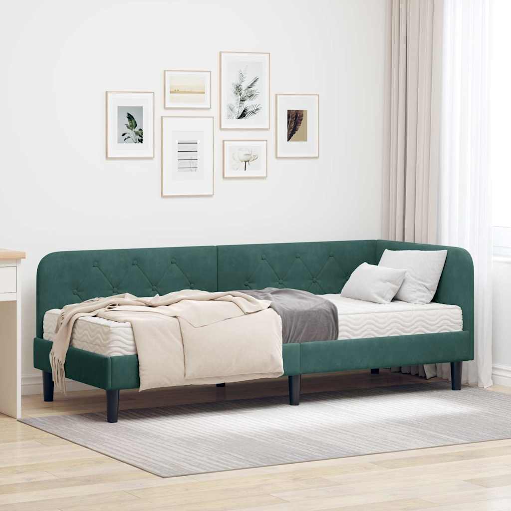 Hoekbedframe Donkergroen 80 x 200 cm Fluweel is nu te koop bij PeponiXL, paradijselijk wonen!