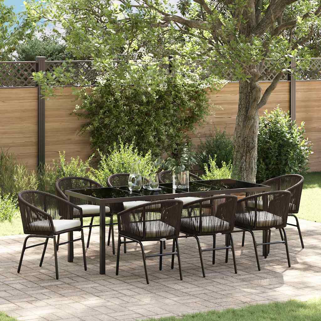 Tuin eettafelset 9 pcs Bruin Gepoedercoat staal is nu te koop bij PeponiXL, paradijselijk wonen!