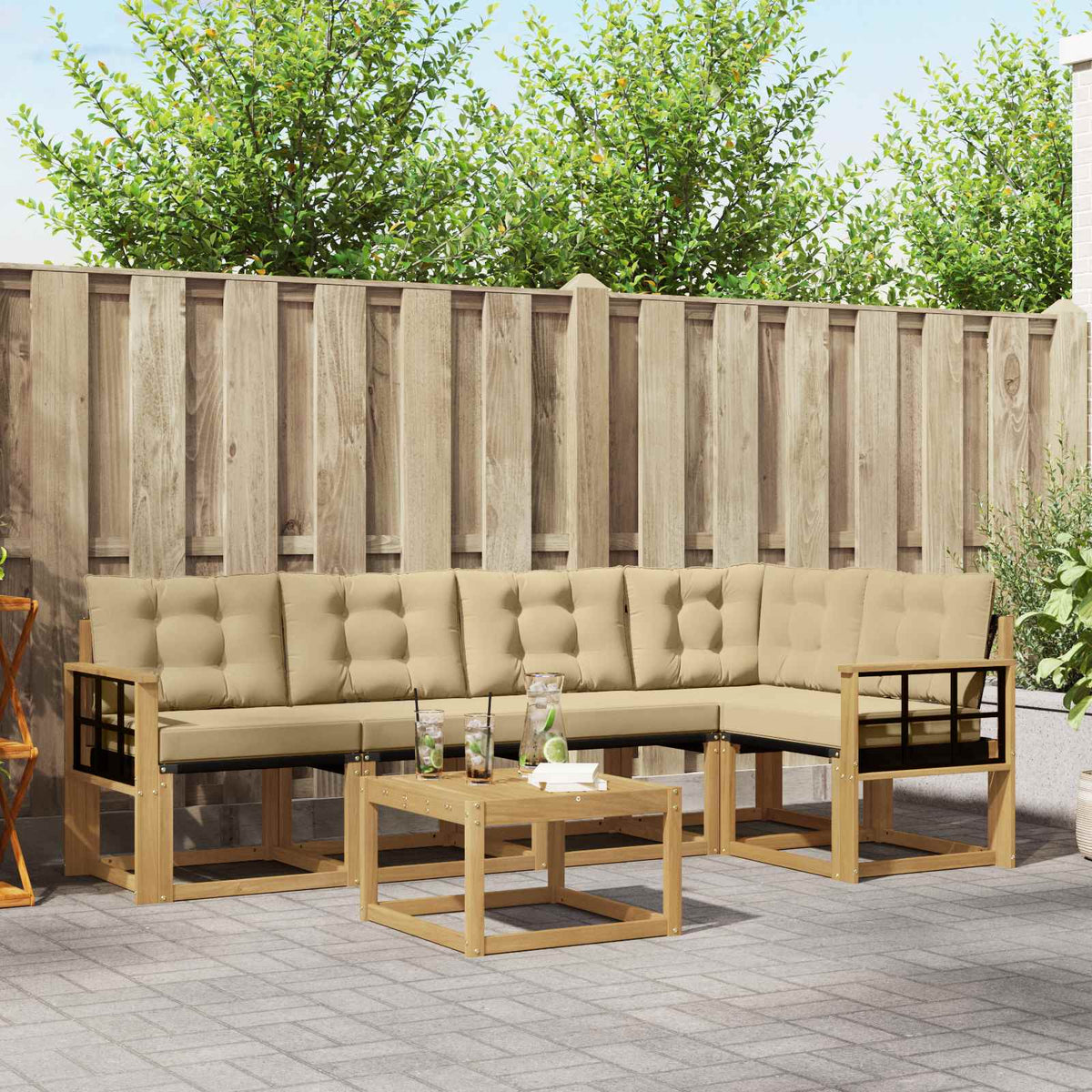 Buiten bankenset met kussen 6 pcs Wit en Beige is nu te koop bij PeponiXL, paradijselijk wonen!
