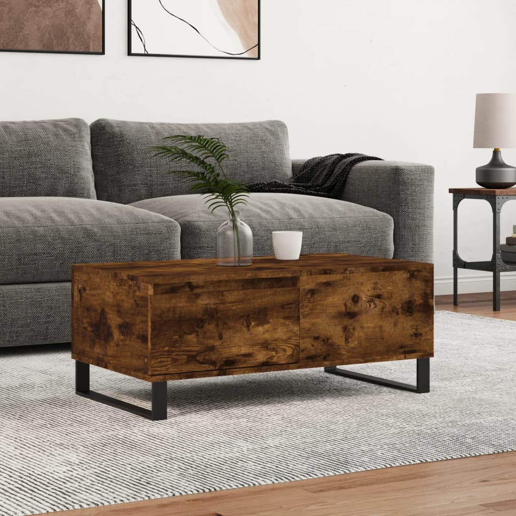 Salontafel 90x50x36,5 cm bewerkt hout gerookt eikenkleurig is nu te koop bij PeponiXL, paradijselijk wonen!