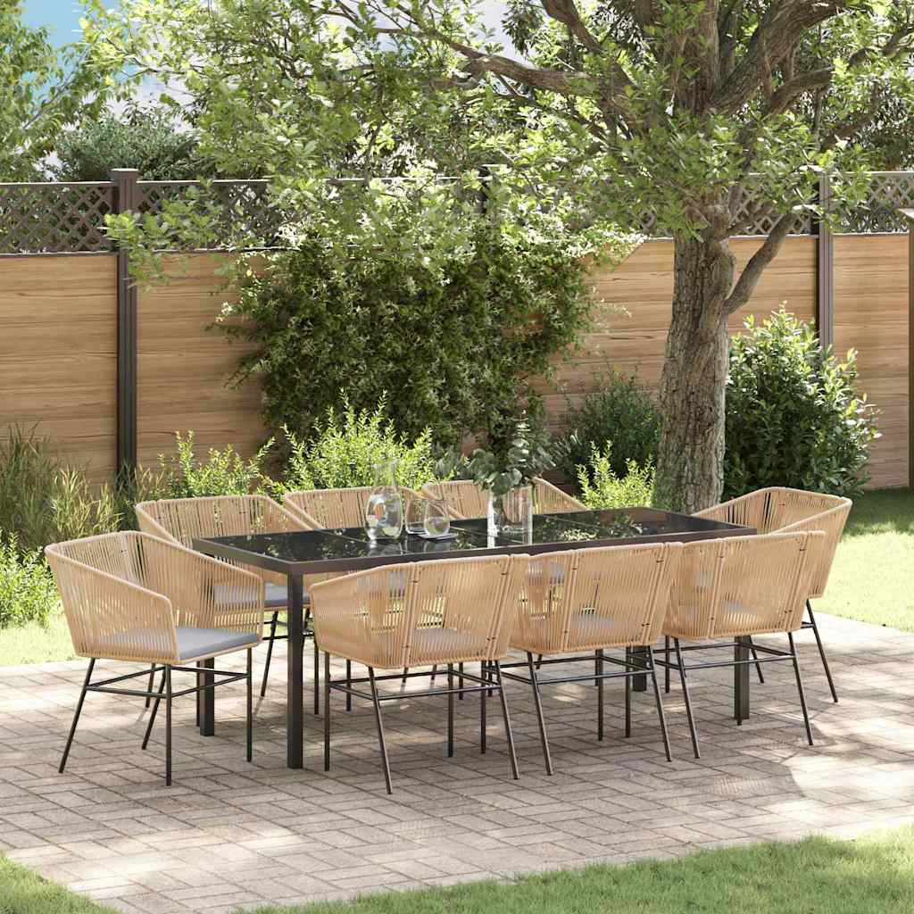 Tuin eettafelset met kussen 9 pcs Bruin Gepoedercoat staal is nu te koop bij PeponiXL, paradijselijk wonen!
