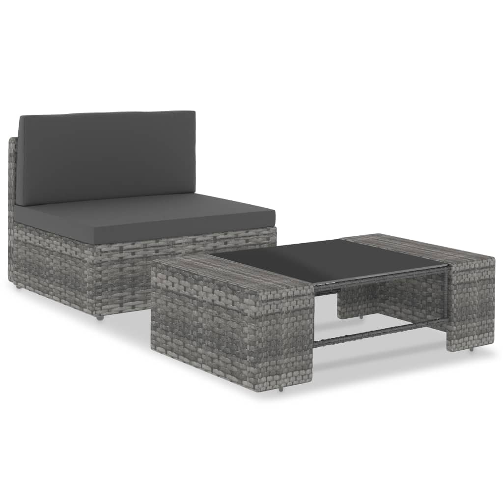 2-delige Loungeset poly rattan grijs is nu te koop bij PeponiXL, paradijselijk wonen!