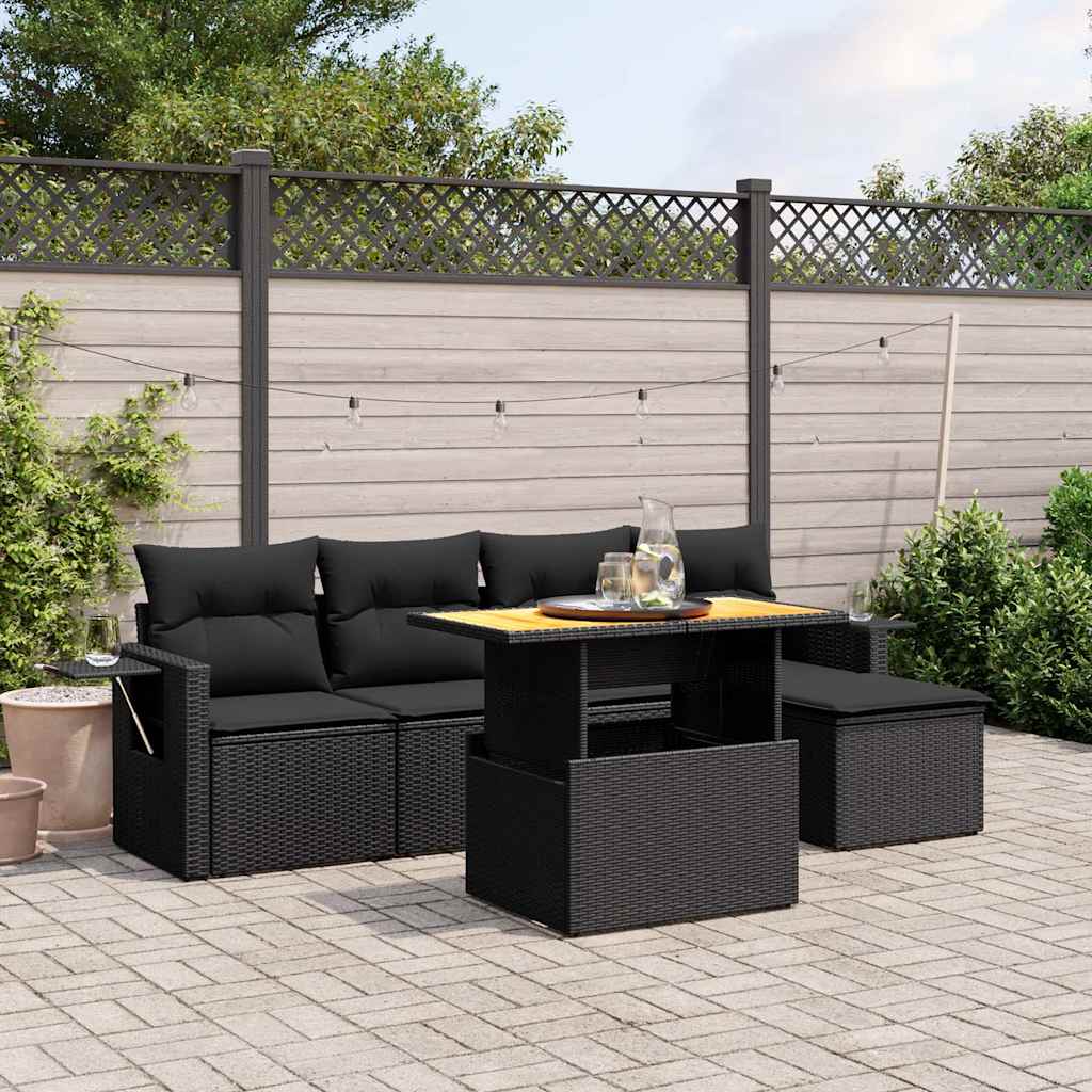 6-delige Loungeset met kussens poly rattan zwart is nu te koop bij PeponiXL, paradijselijk wonen!