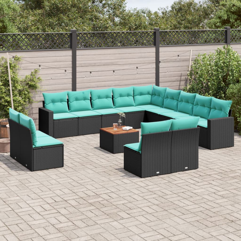 14-delige Loungeset met kussens poly rattan zwart is nu te koop bij PeponiXL, paradijselijk wonen!