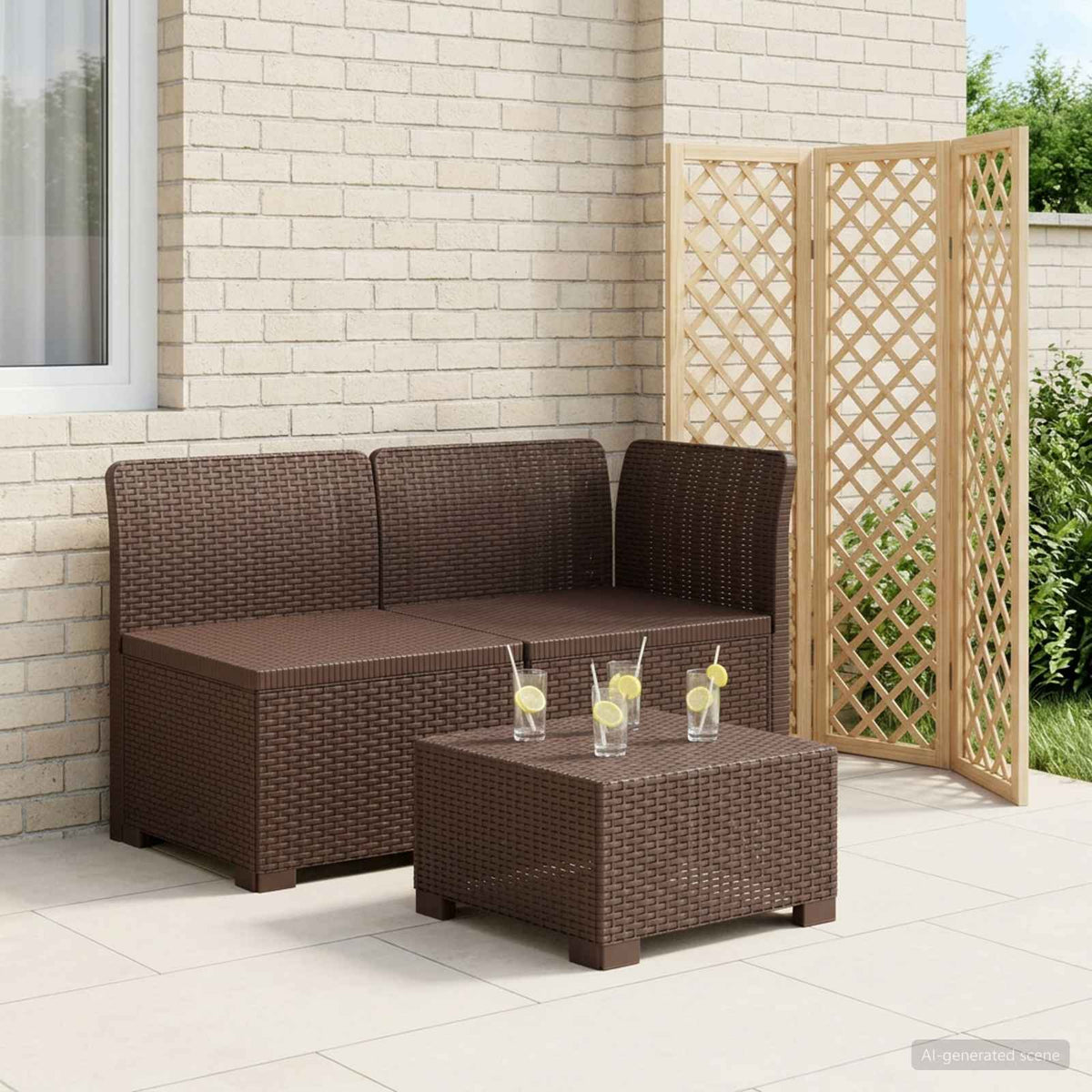 Tweedelige Tuinbank Rattan Look PP Bruin is nu te koop bij PeponiXL, paradijselijk wonen!