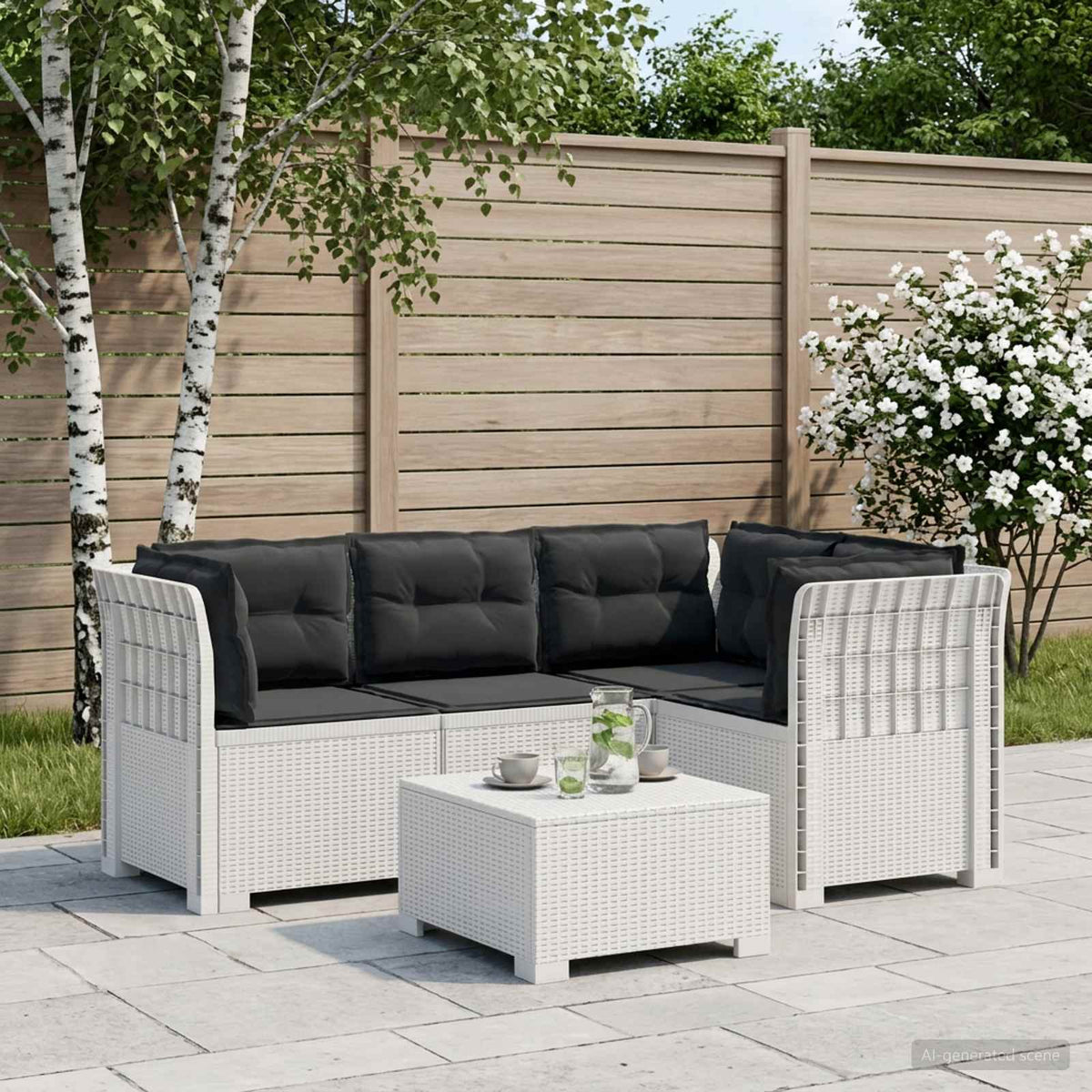 4-Zits Tuin Sofa met Kussens Rattan Look PP Wit is nu te koop bij PeponiXL, paradijselijk wonen!