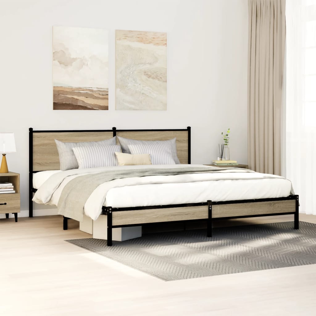 Bedframe zonder matras metaal sonoma eikenkleurig 160x200 cm is nu te koop bij PeponiXL, paradijselijk wonen!