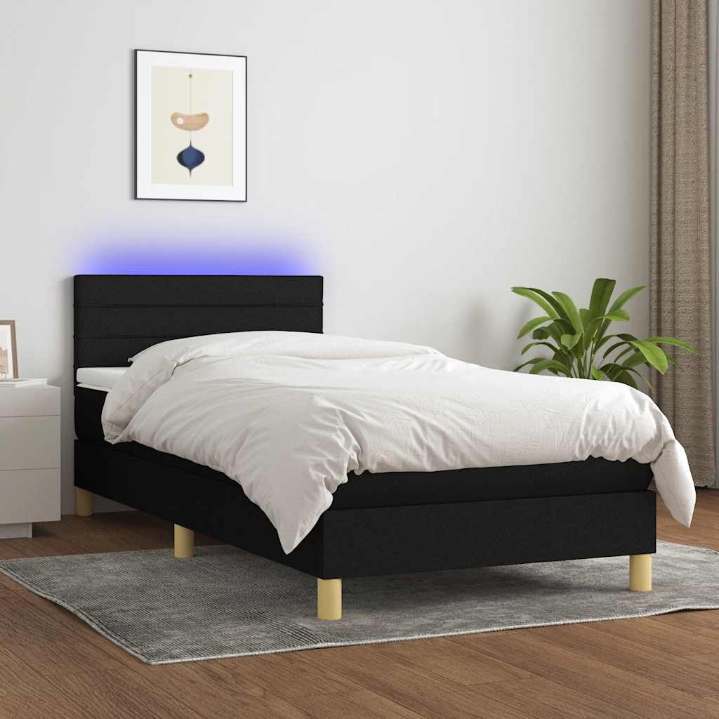 Boxspring met matras en LED stof zwart 100x200 cm is nu te koop bij PeponiXL, paradijselijk wonen!