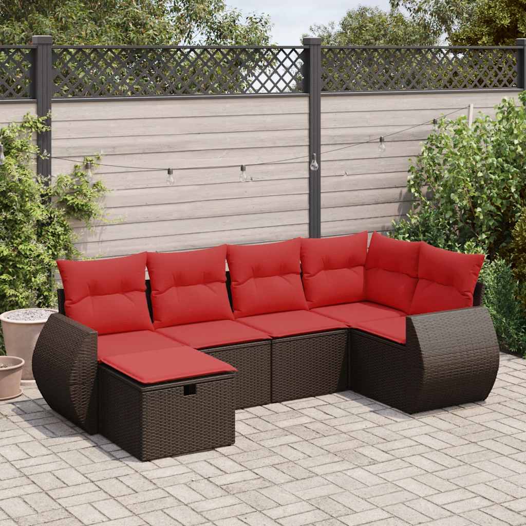 6-delige Loungeset met kussens poly rattan bruin is nu te koop bij PeponiXL, paradijselijk wonen!