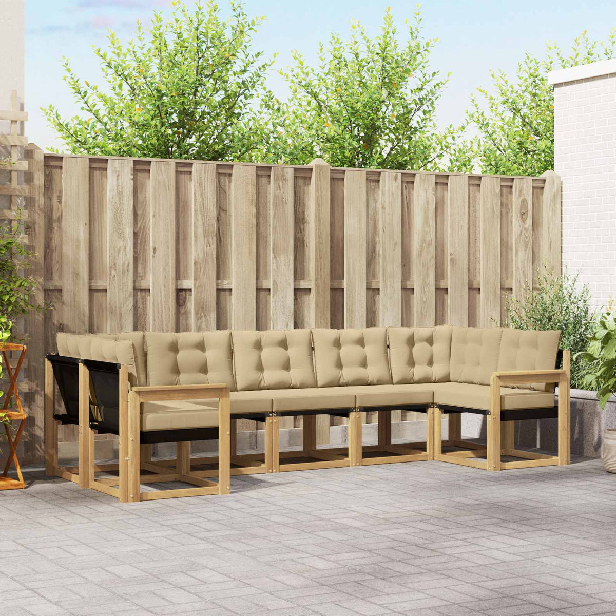 Buiten bankenset met kussen 7 pcs Wit en Beige is nu te koop bij PeponiXL, paradijselijk wonen!