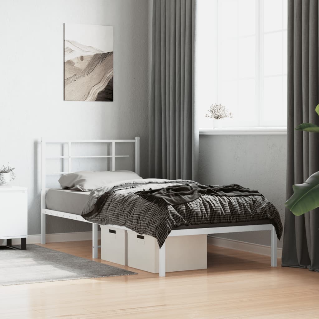 Bedframe met hoofdbord metaal wit 90x200 cm is nu te koop bij PeponiXL, paradijselijk wonen!