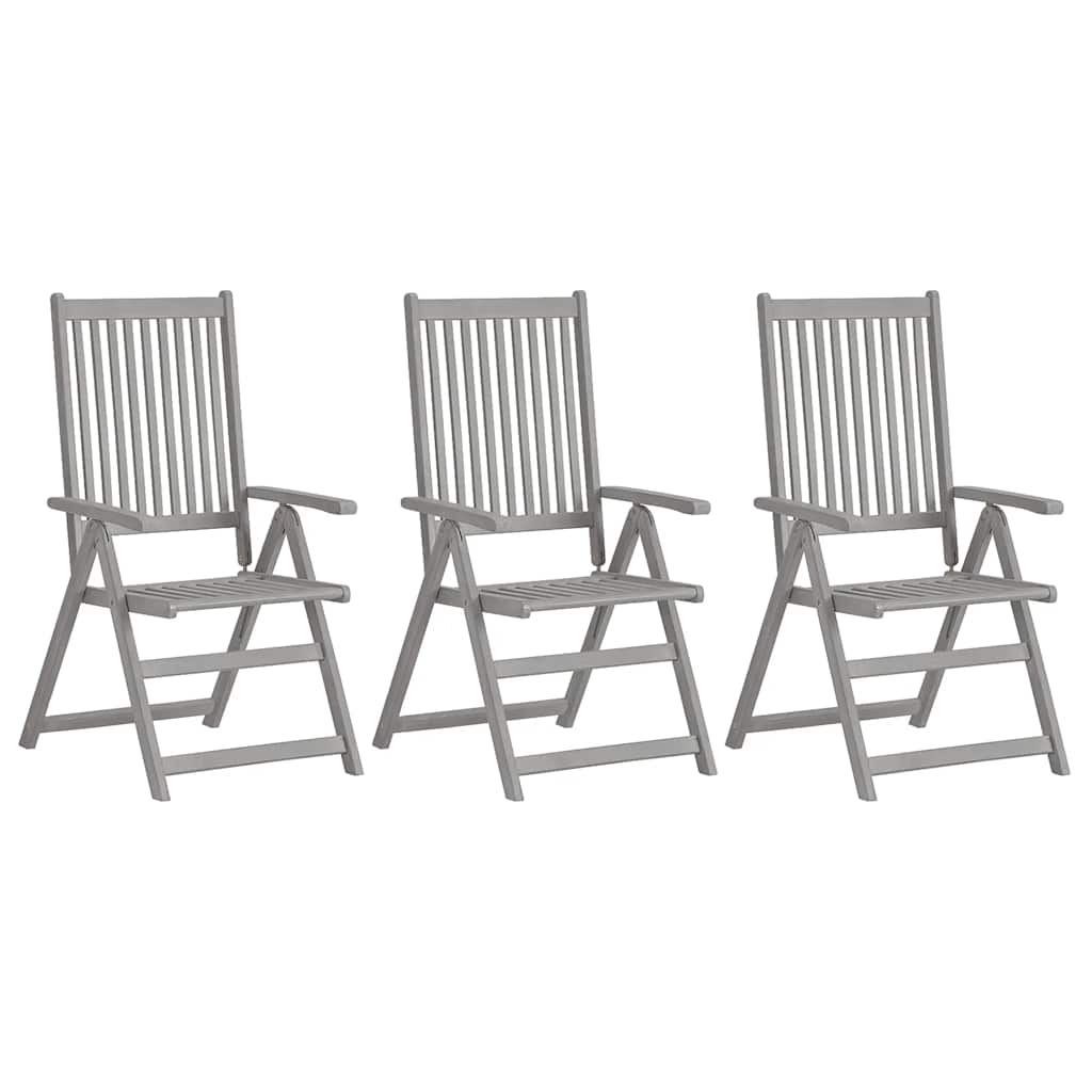 Tuinstoelen verstelbaar 3 st massief acaciahout grijs is nu te koop bij PeponiXL, paradijselijk wonen!